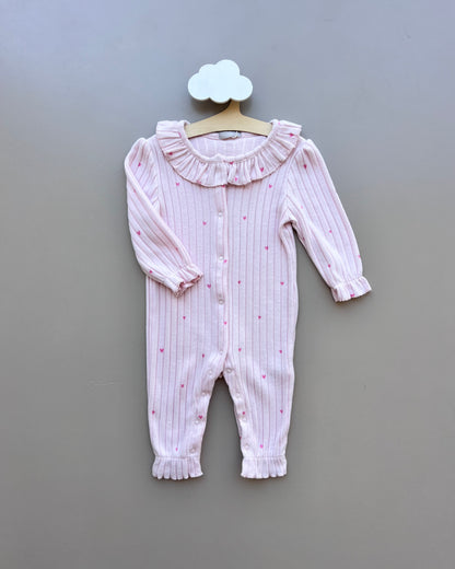 Pink Soft Velvet Heart Ruffles Overall