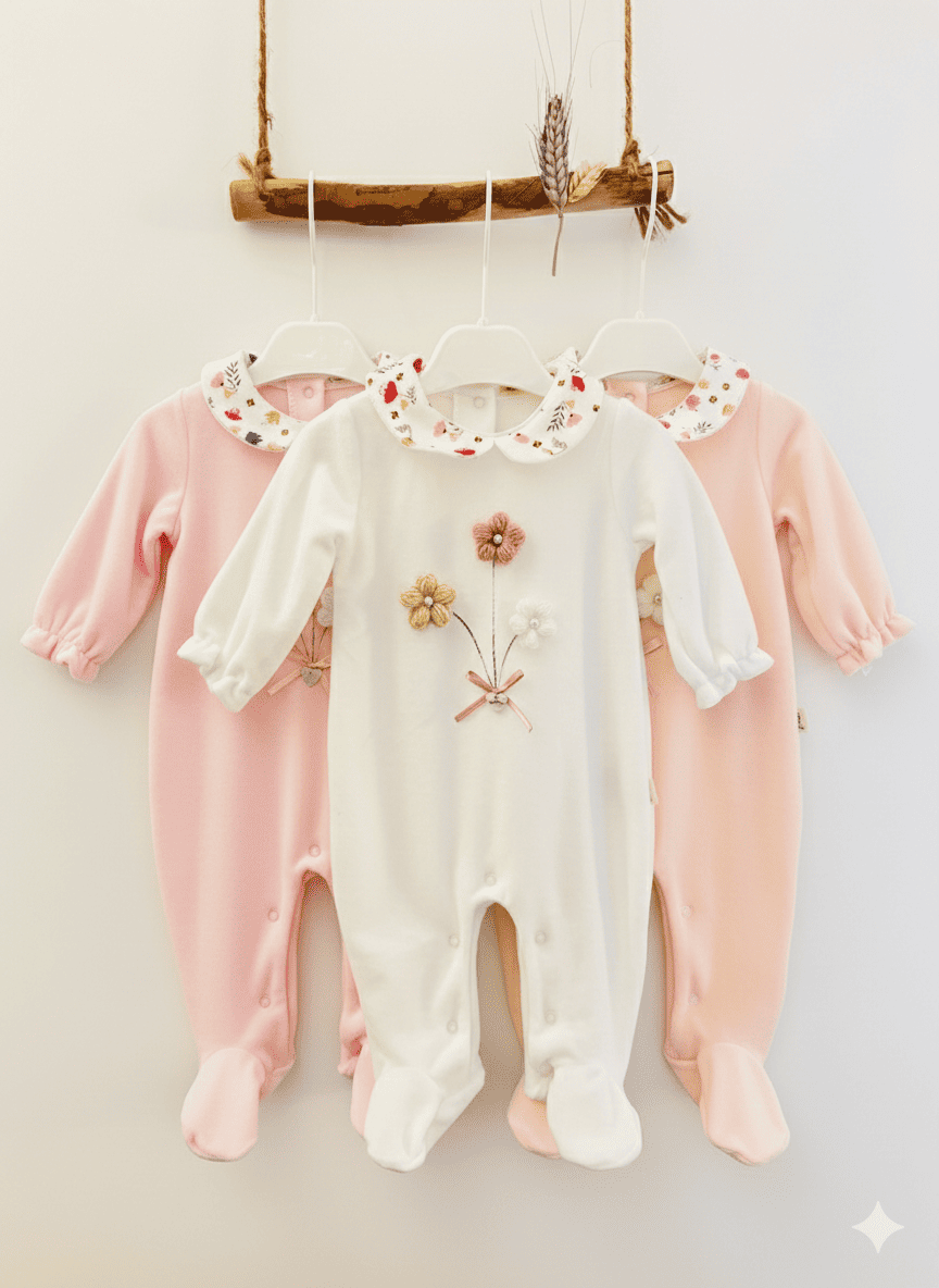 Flower Velvet Footed Overall