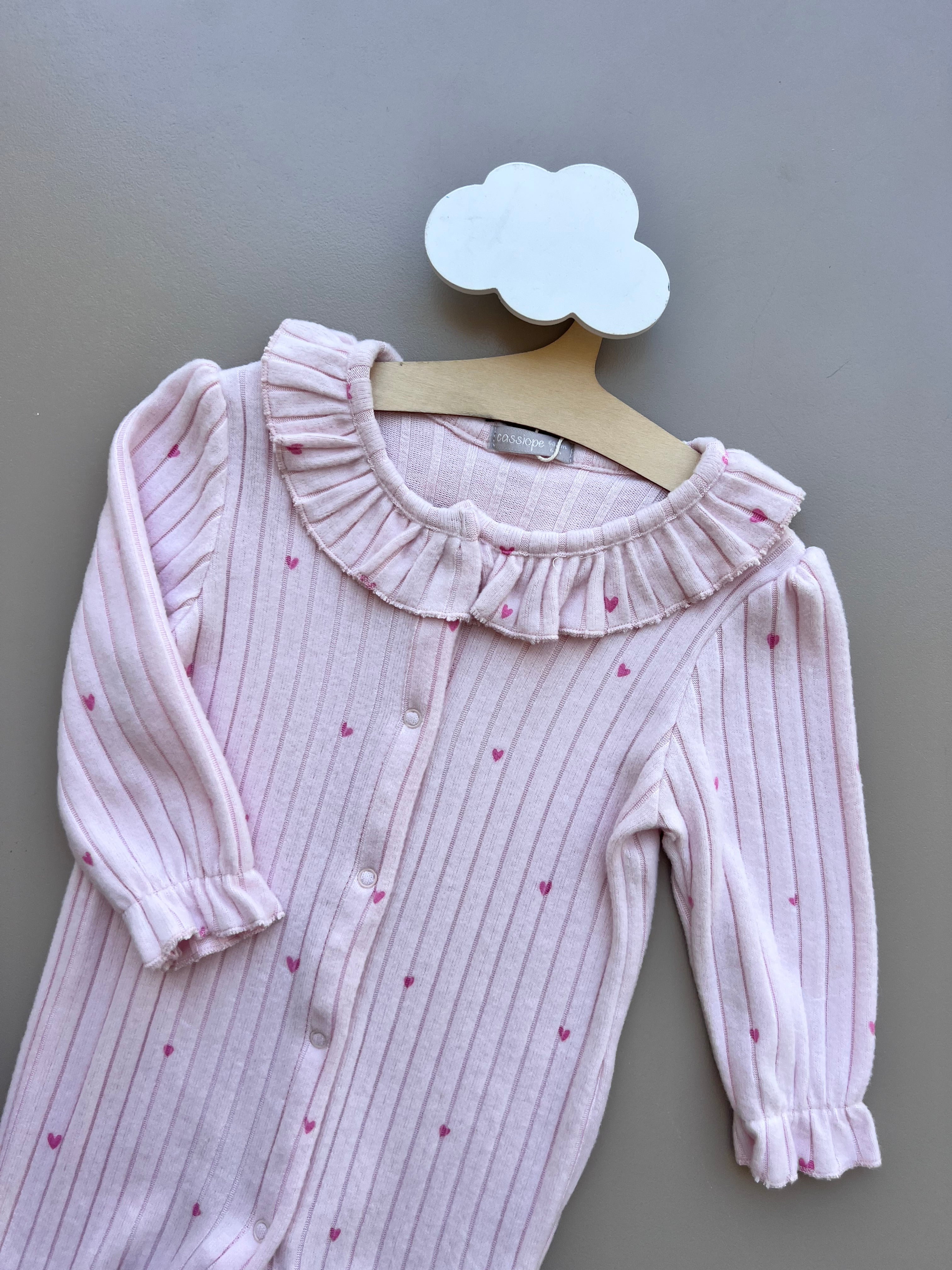 Pink Soft Velvet Heart Ruffles Overall