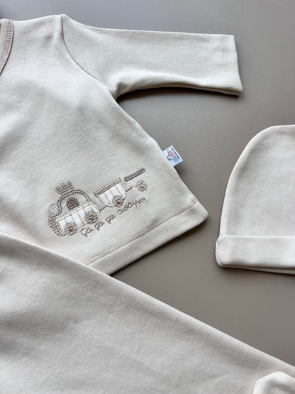 Beige Cars cotton Set 3 Pcs