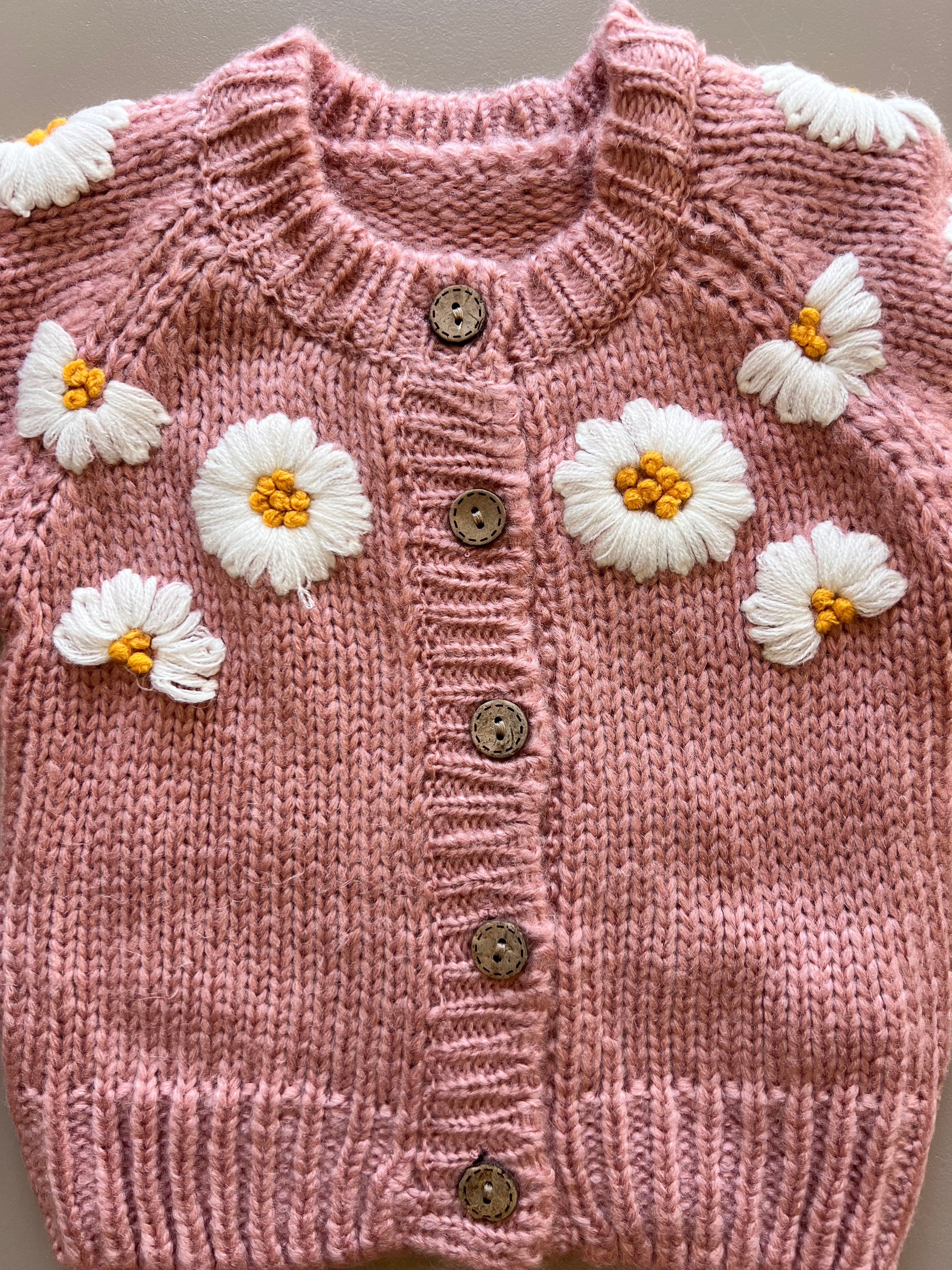 Pink Wool Knitted Flowers Jacket