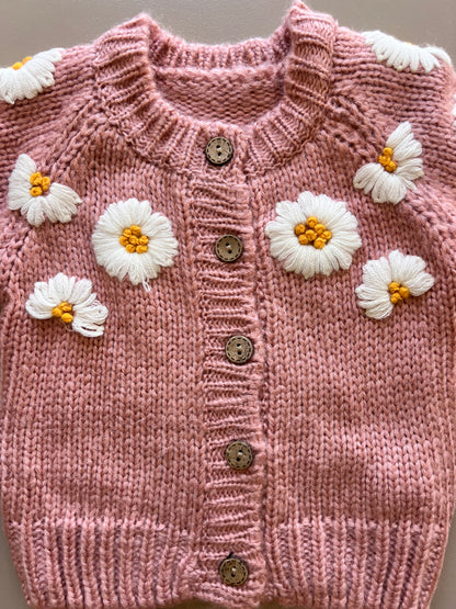Pink Wool Knitted Flowers Jacket
