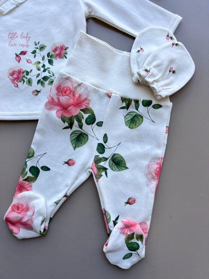 White & Pink GOTS™ Certified Organic Cotton Love Roses 5 Pcs Set