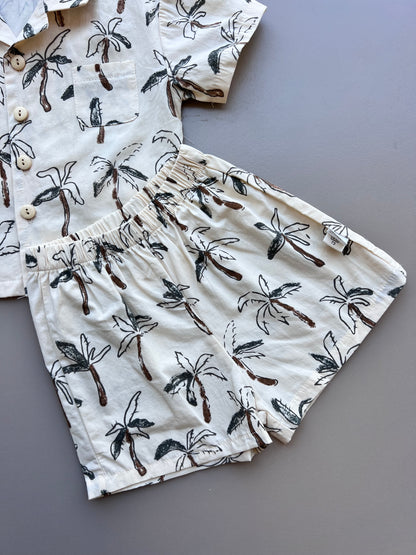 Ecru Hawaii Palms Polo 2Pcs Set