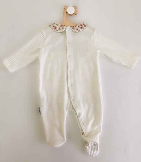 White And Beige Flower Velvet overall