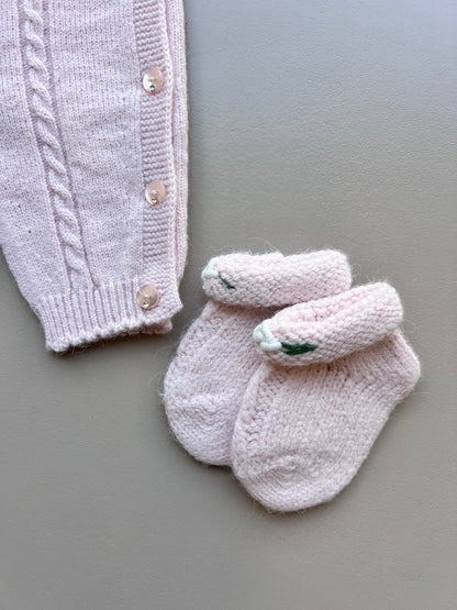 Plush Pink Merino Wool Ruffles Hospital Set 4 Pcs