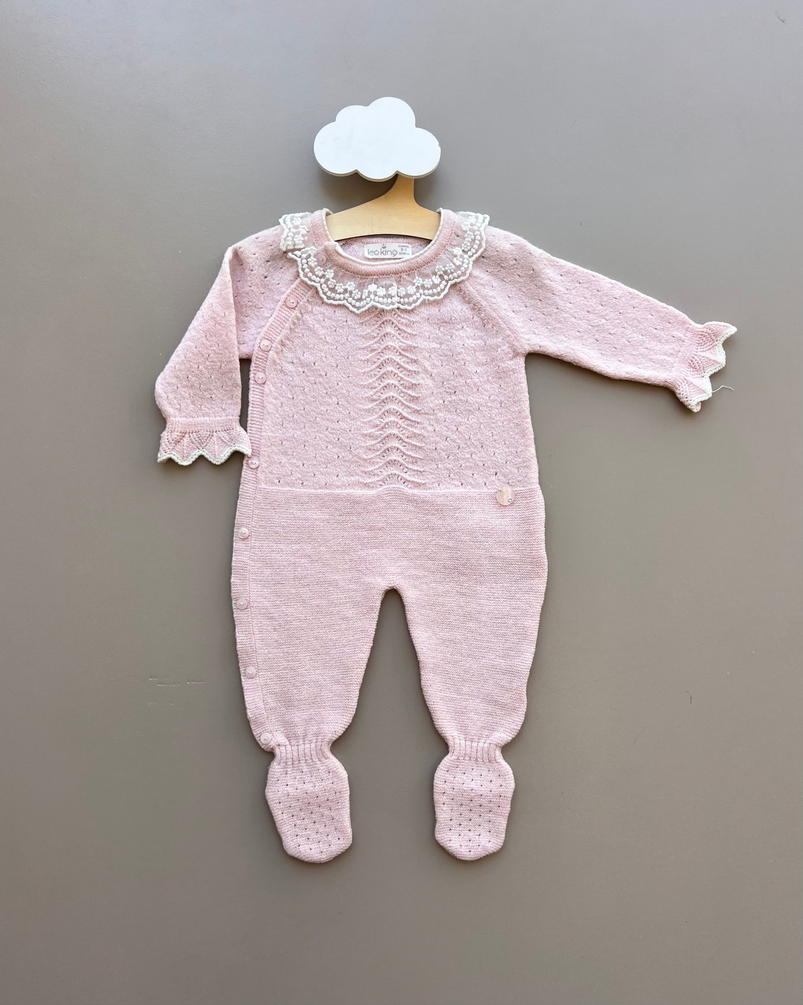 Pink/White Ruffle Natural Wool Overall