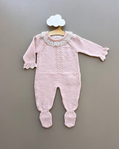 Pink/White Ruffle Natural Wool Overall