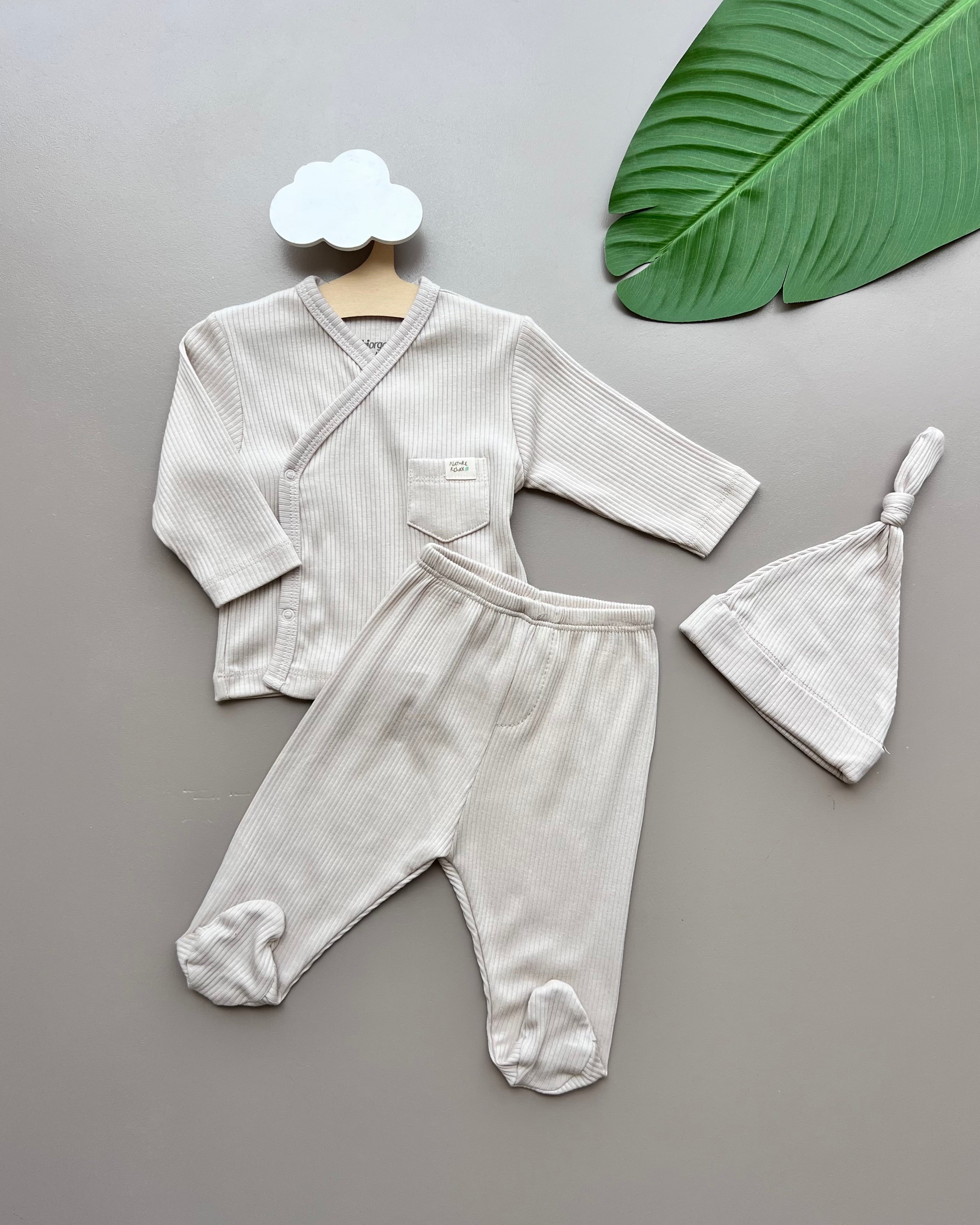 Beige Ribbed Set 3 Pcs