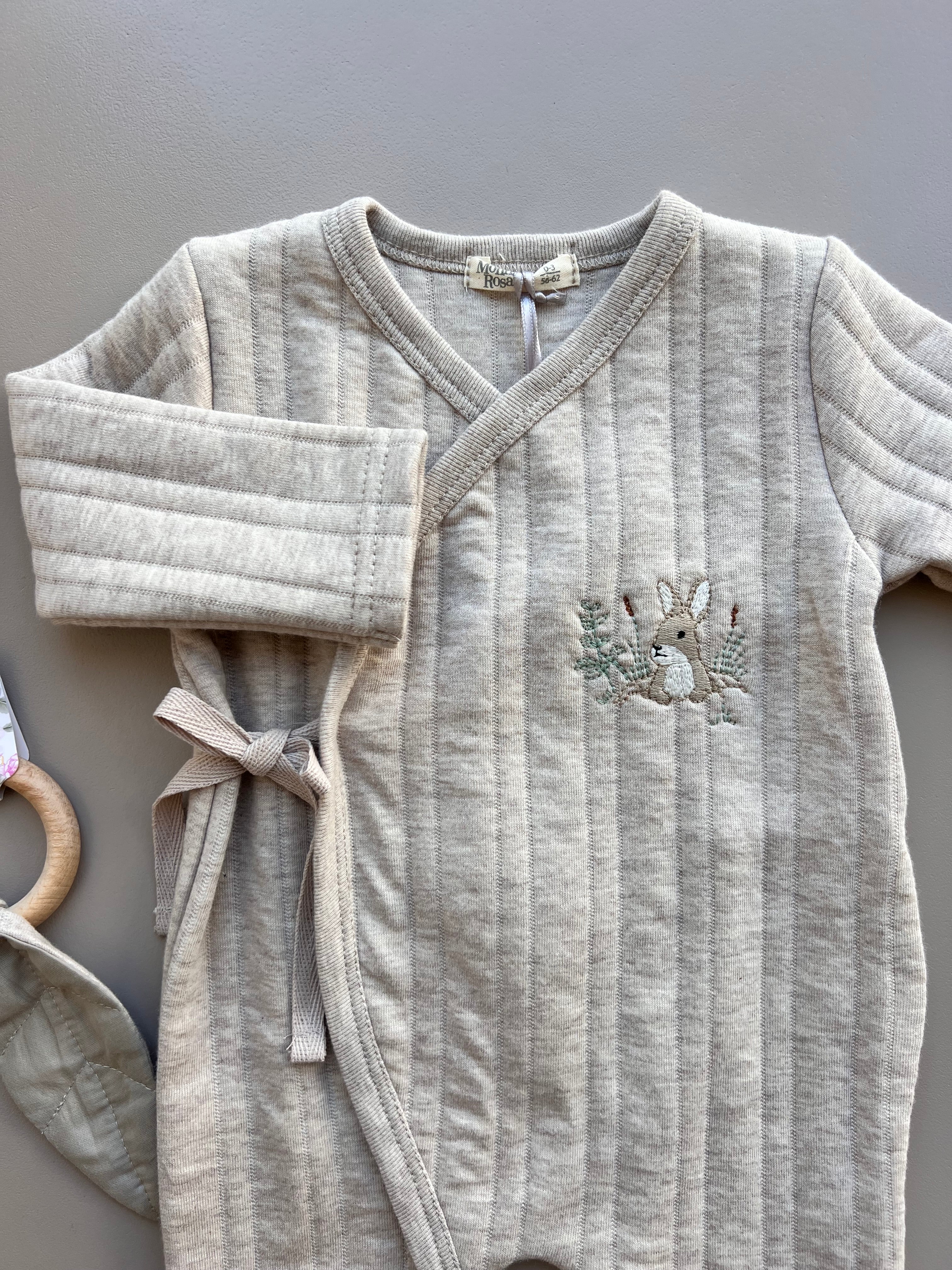 Cotton Long Sleeves Overall With Wooden Ring Teether