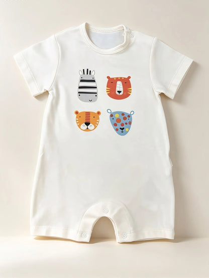 Light Beige Animals GOTS™ Certified Organic Cotton Romper 2 Pcs Pack
