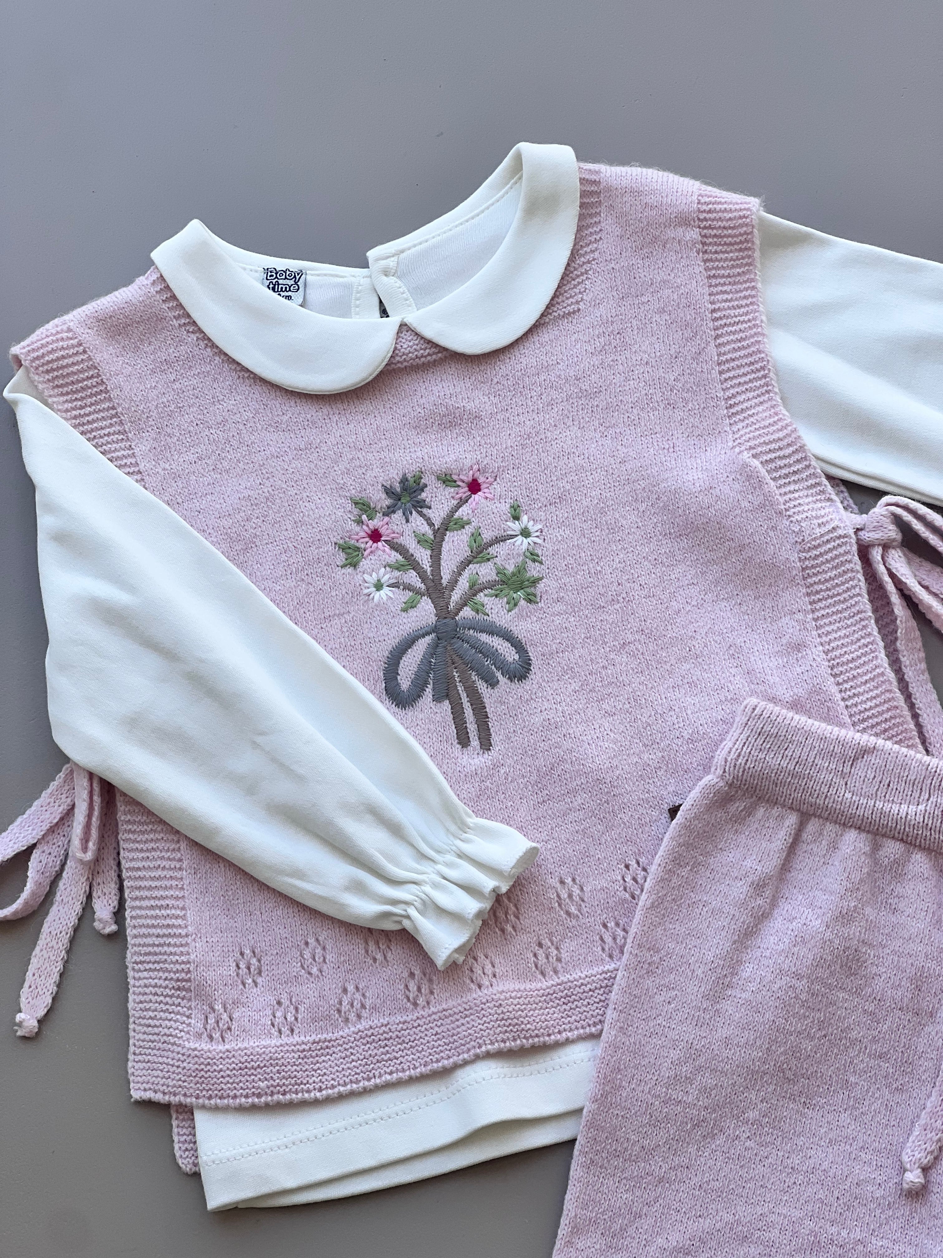 Pink Wool Set 3 Pcs Vest