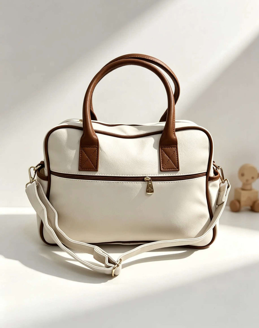 Zebra Beige Jumbo Leather Diaper Bag