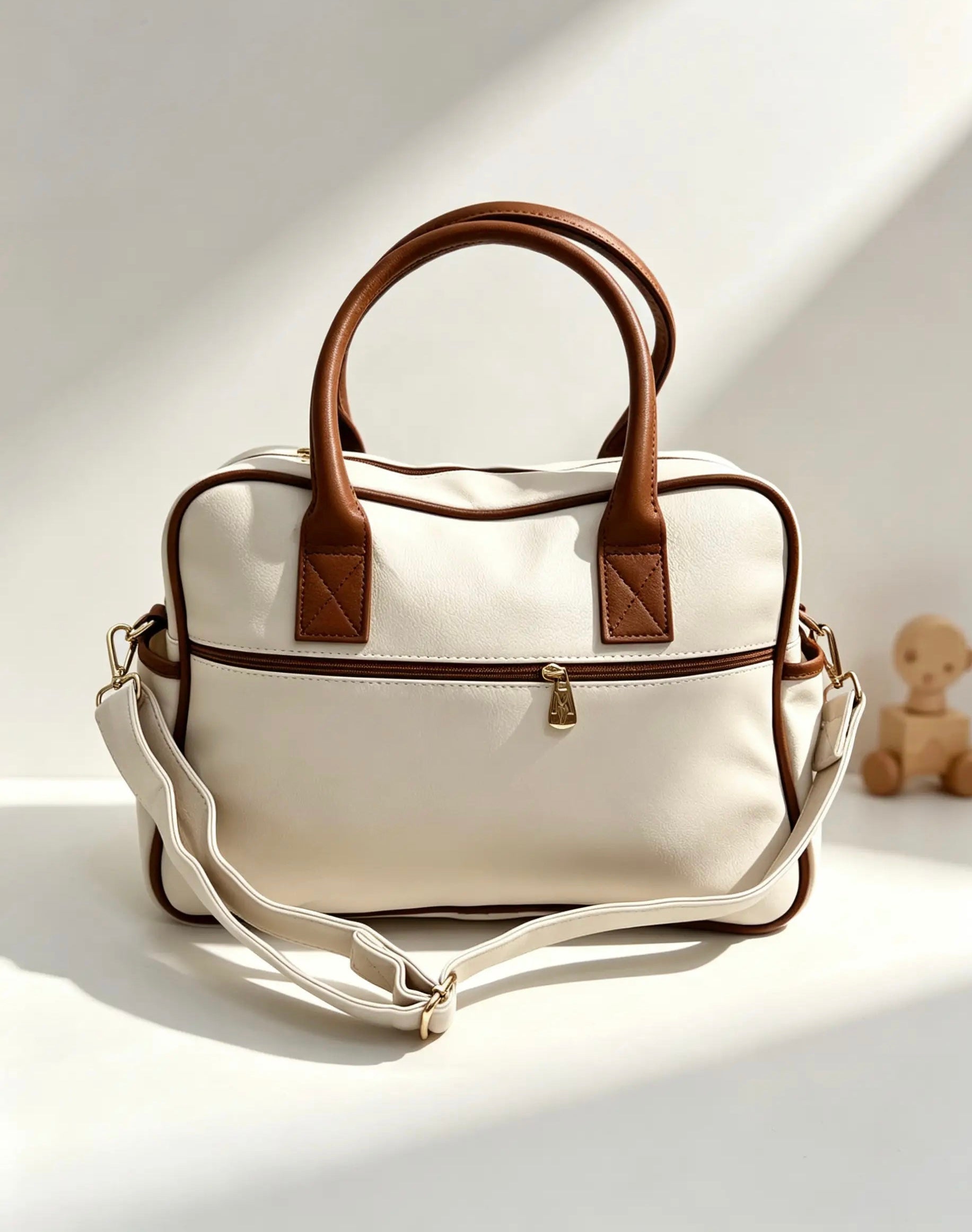 Zebra Beige Jumbo Leather Diaper Bag