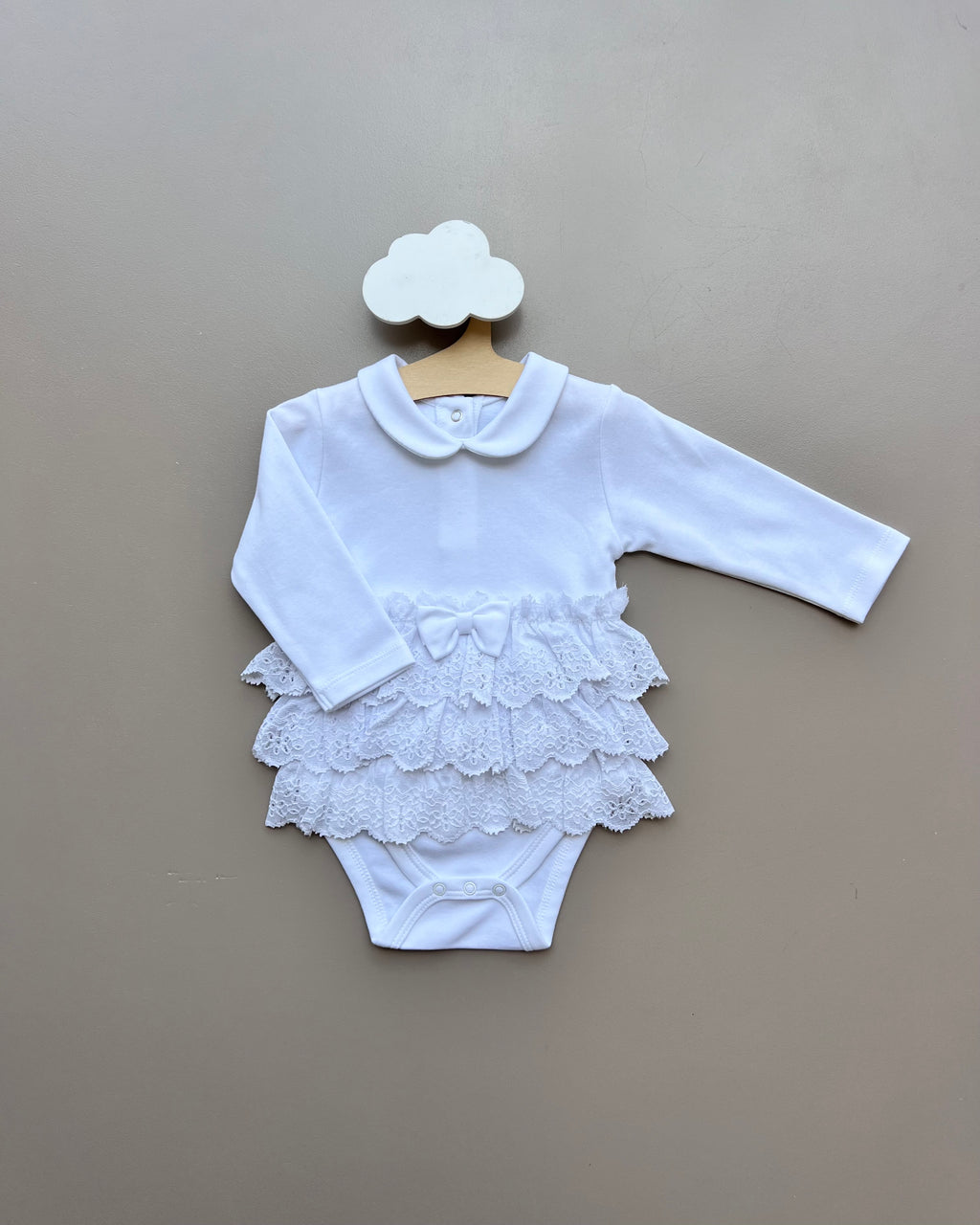 White GOTS™ Certified Organic Cotton Ruffles Long Sleeves Dress