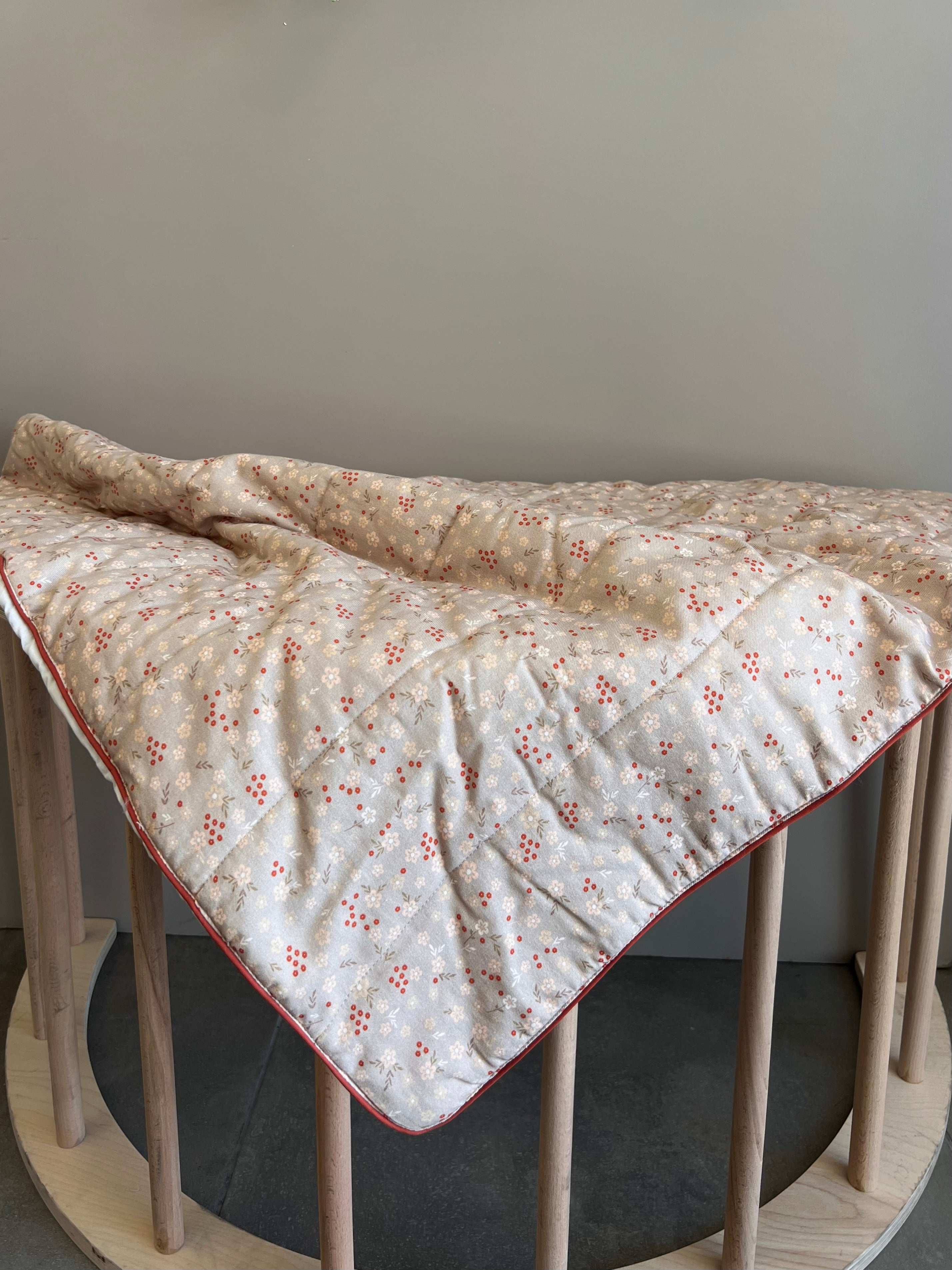 Beige And Red Cotton Quilt