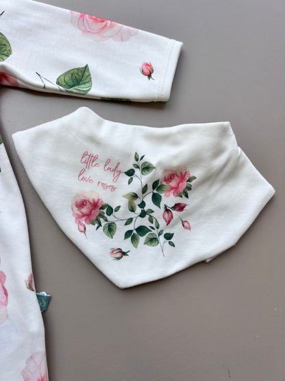 White & Pink GOTS™ Certified Organic Cotton Rose Long Sleeves Overall 3Pcs