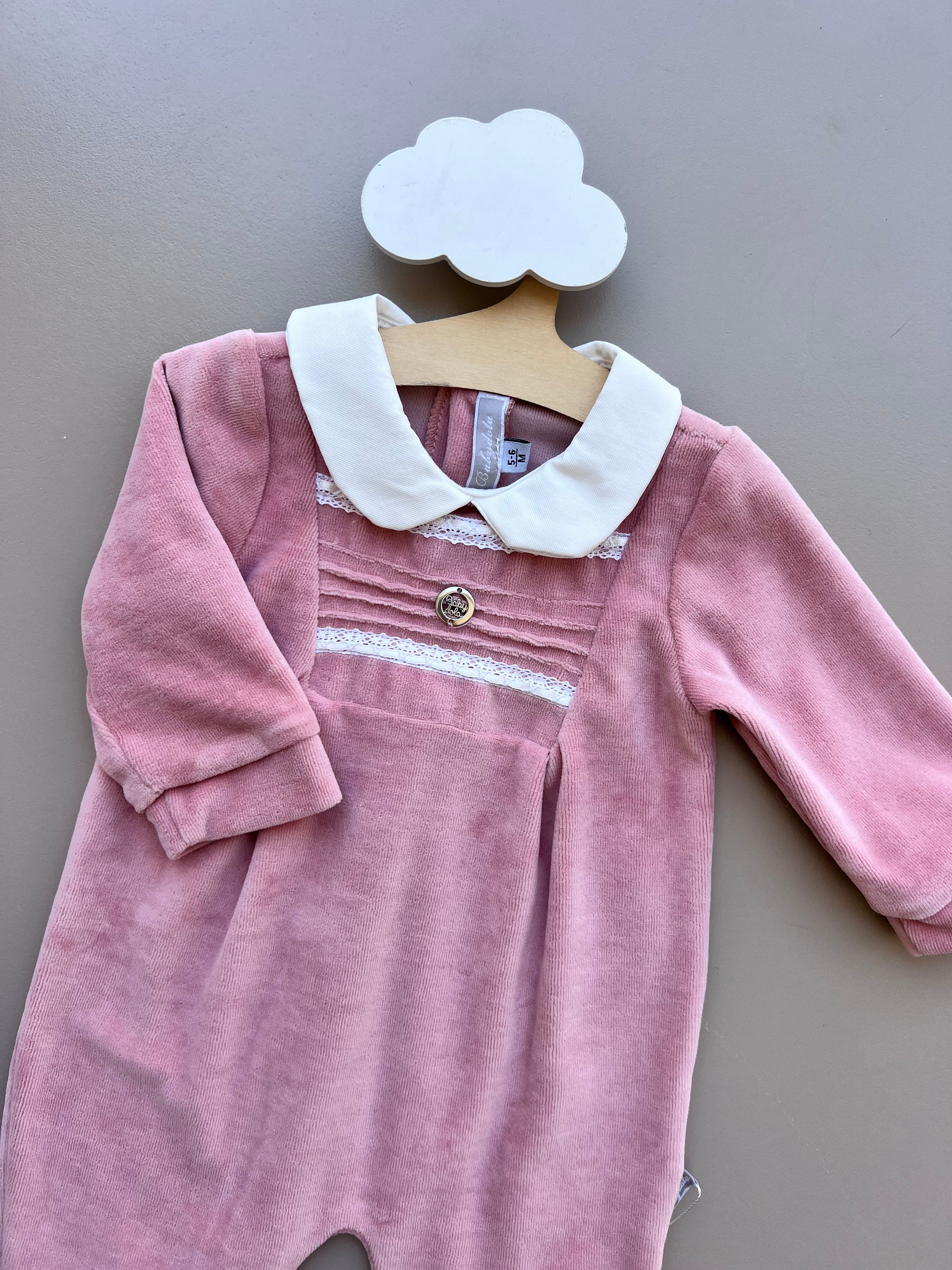 Dark Pink And White Velvet Overall