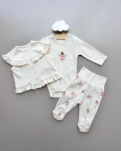 Beige & Pink GOTS™ Certified Organic Cotton Fly 3 Pcs Set