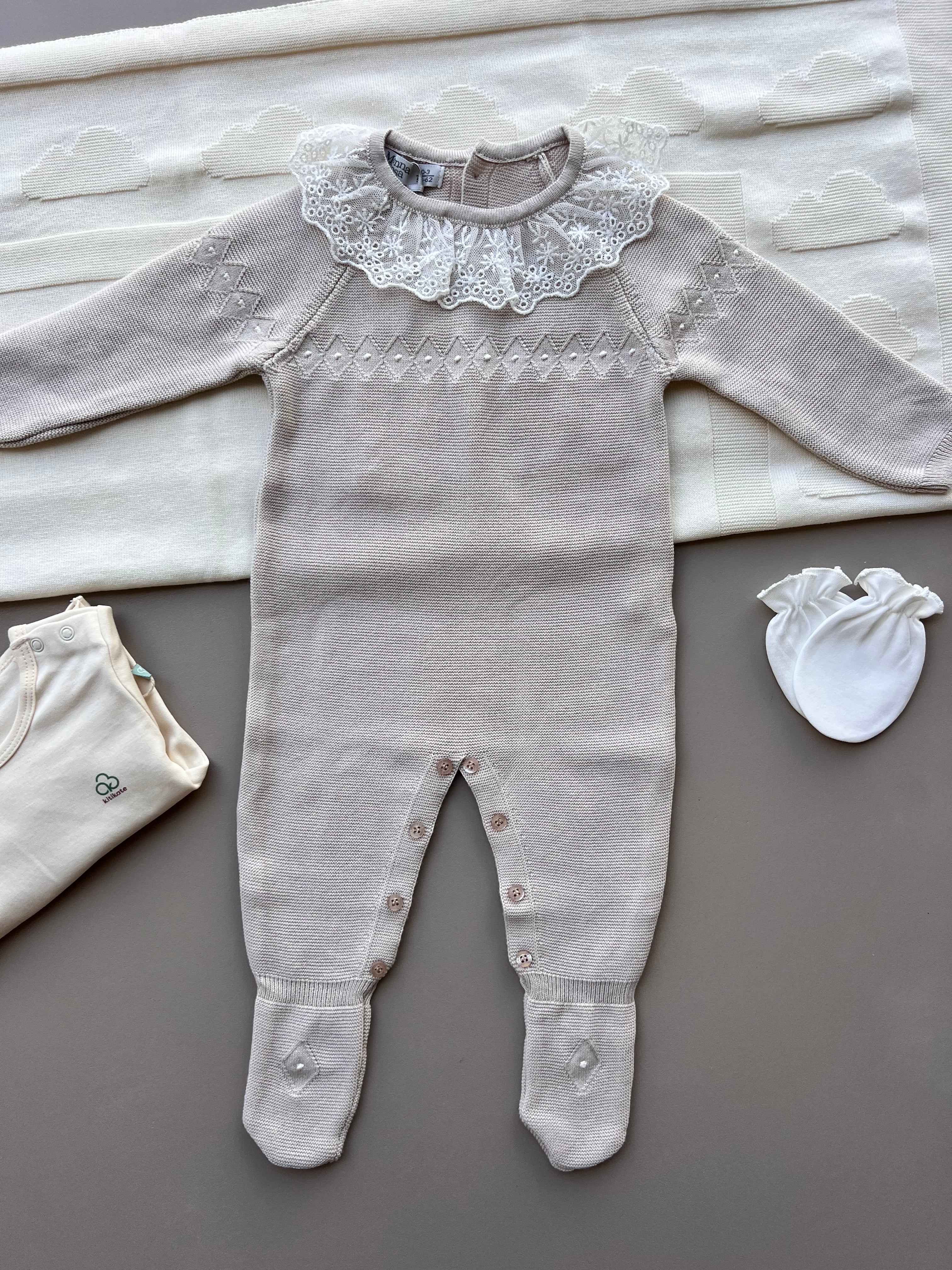 Beige Ruffle Cotton Footed Overall Hospital Set 5 pcs