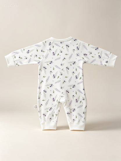 White & Purple Double Breasted Cotton Overall