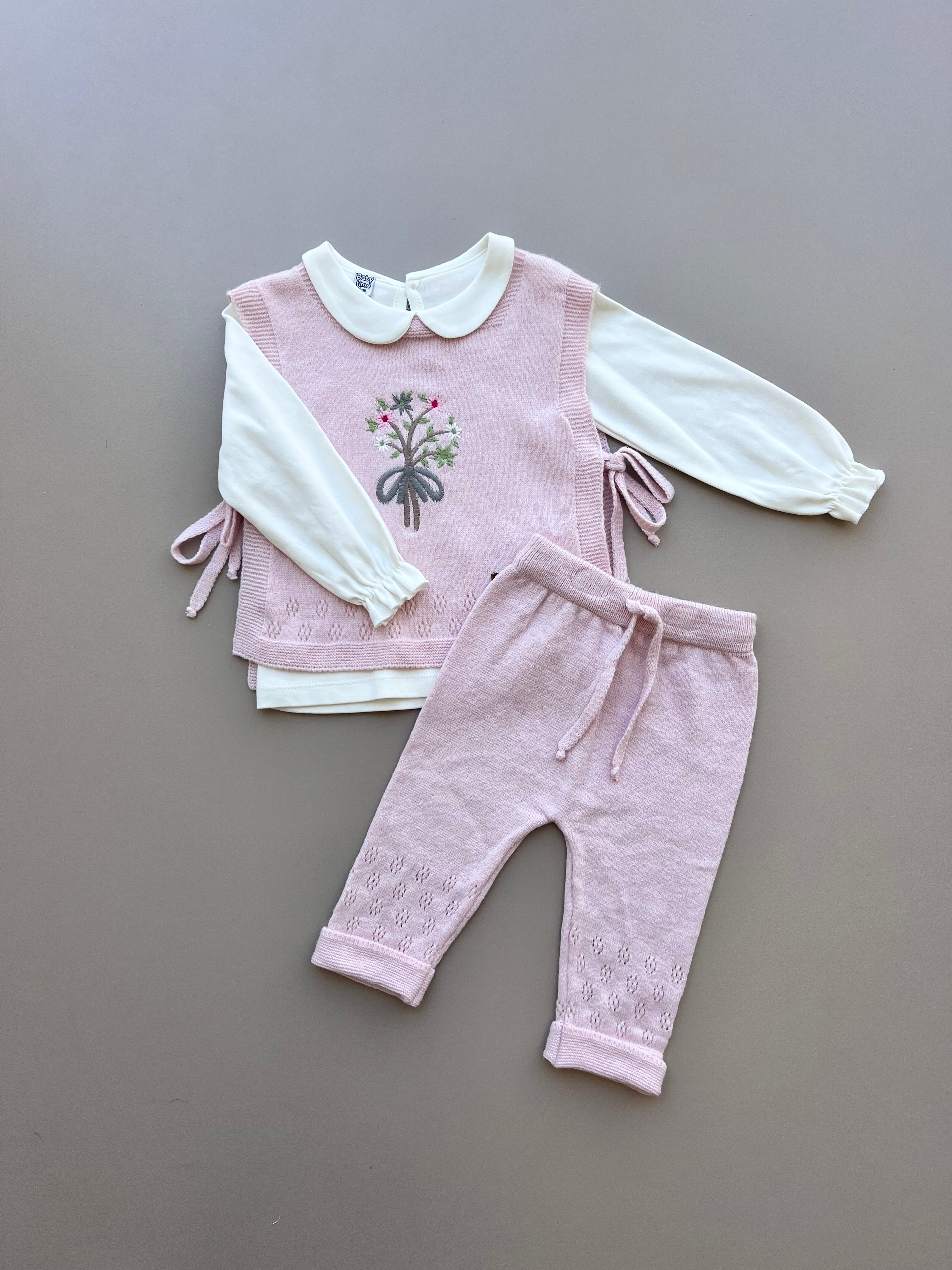Pink Wool Set 3 Pcs Vest