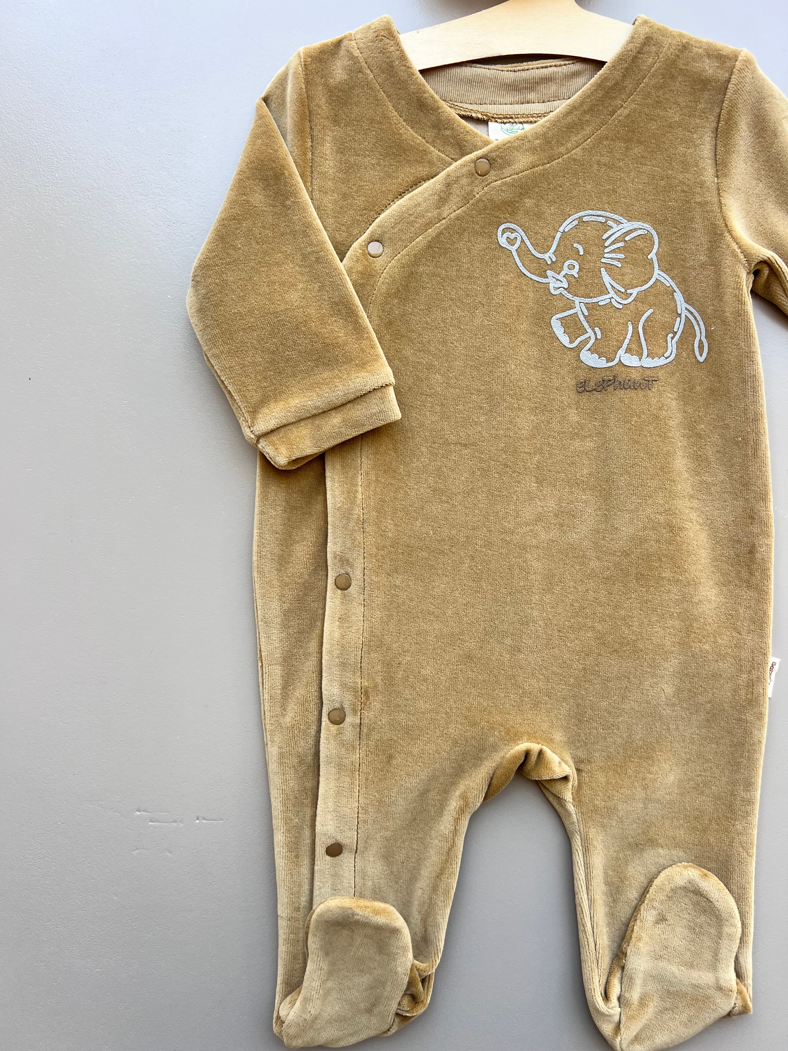 Mustard Elephant Organic Velvet Footed Overall