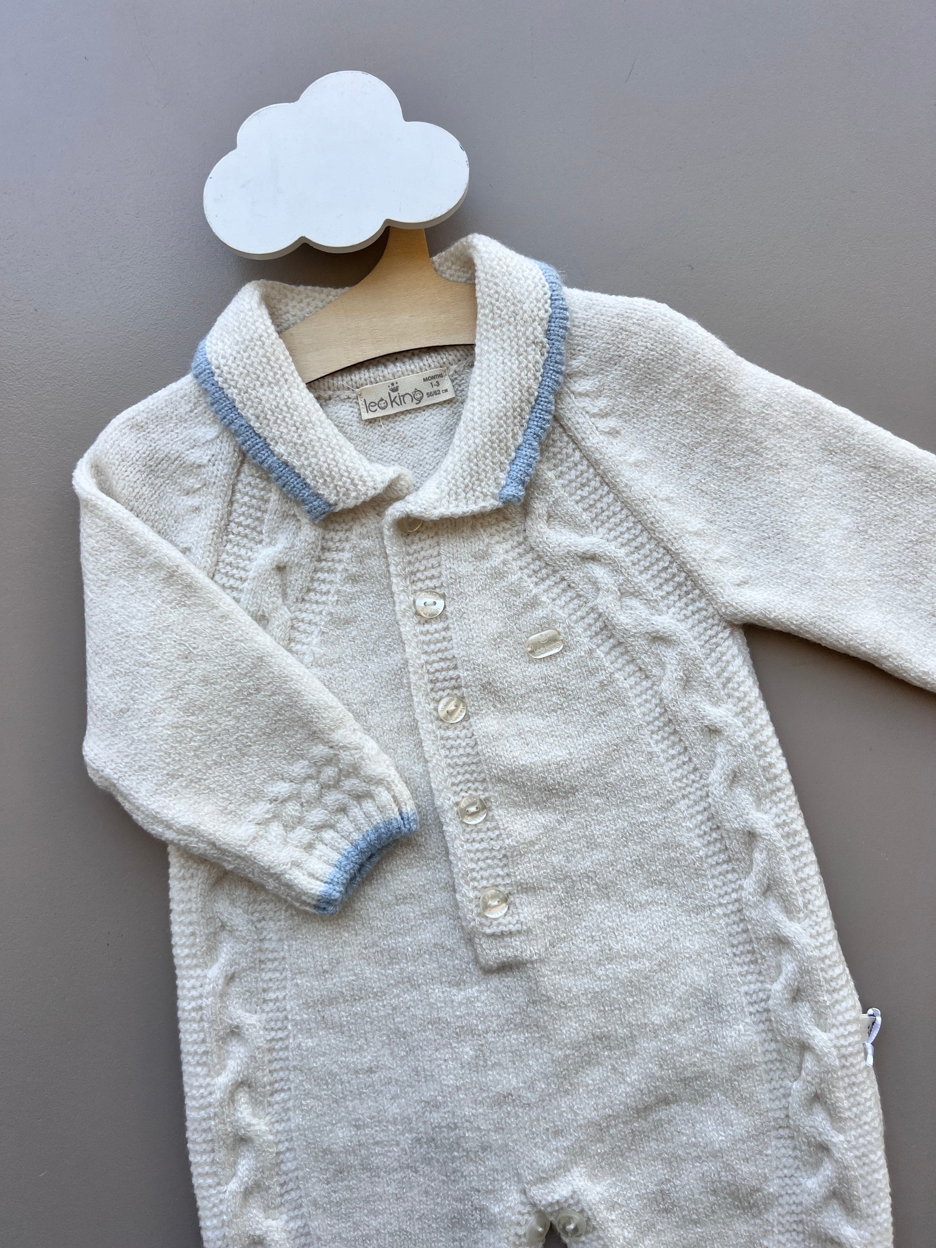 Knitted Off-White/Blue Polo Wool Overall