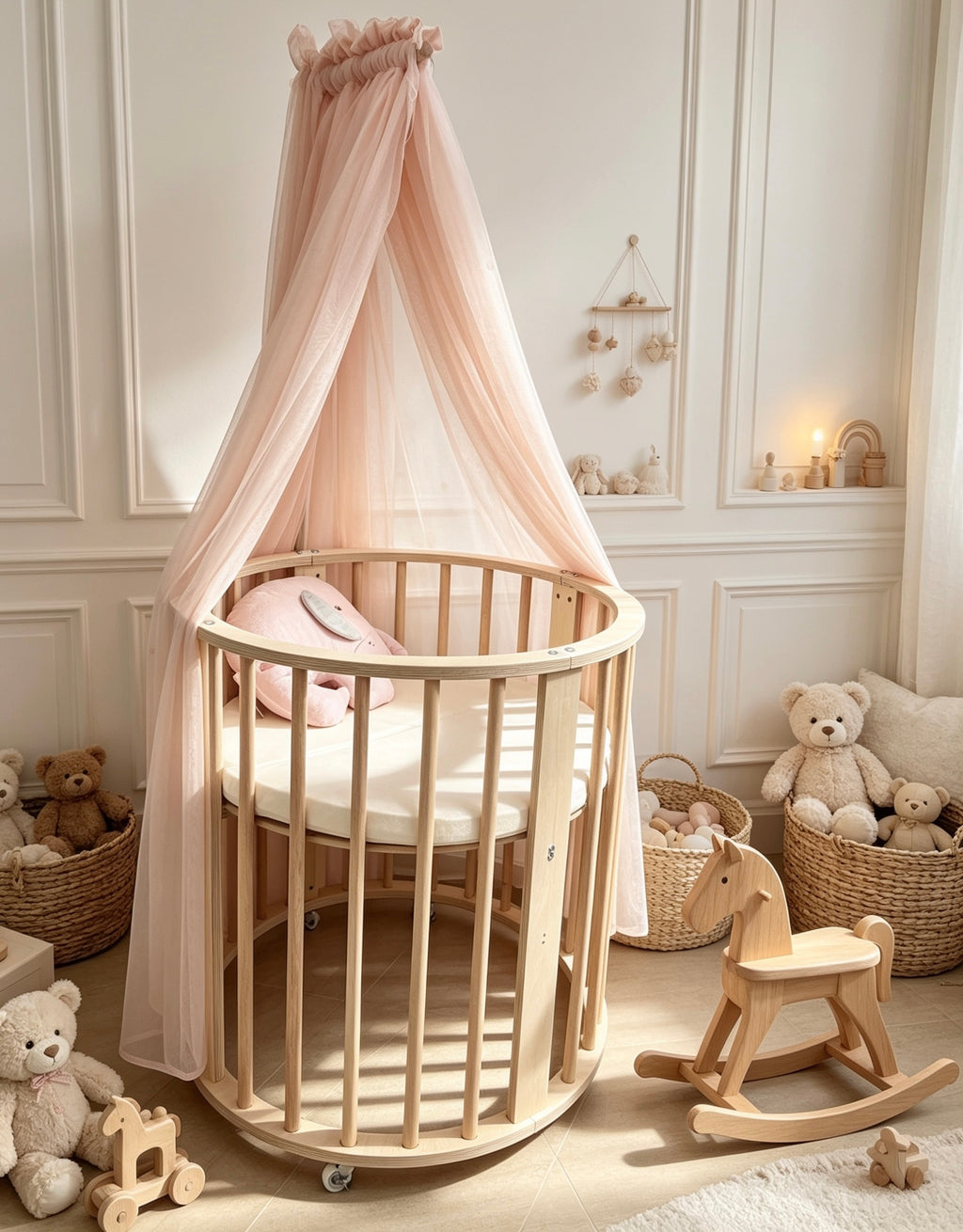 3 in 1 Oval Wooden Bed
