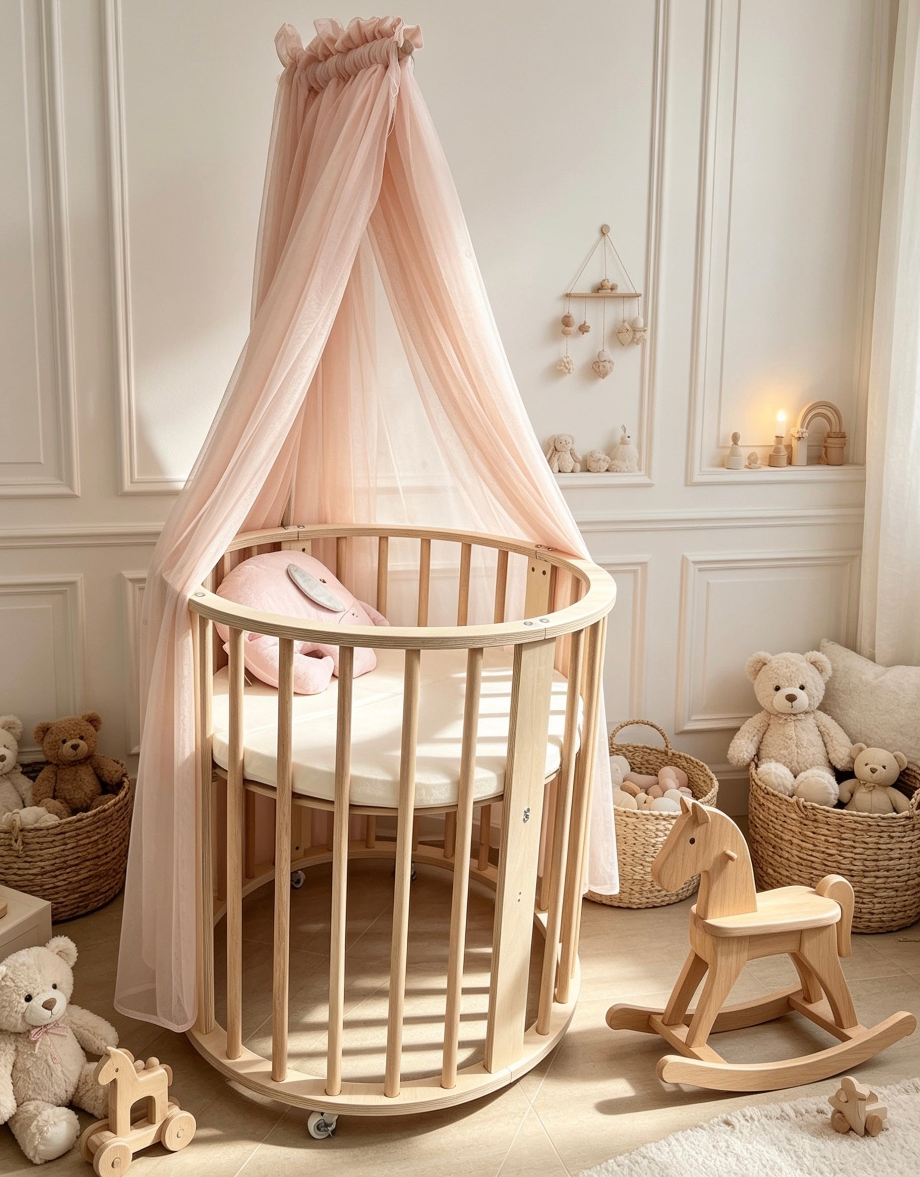 3 in 1 Oval Wooden Bed