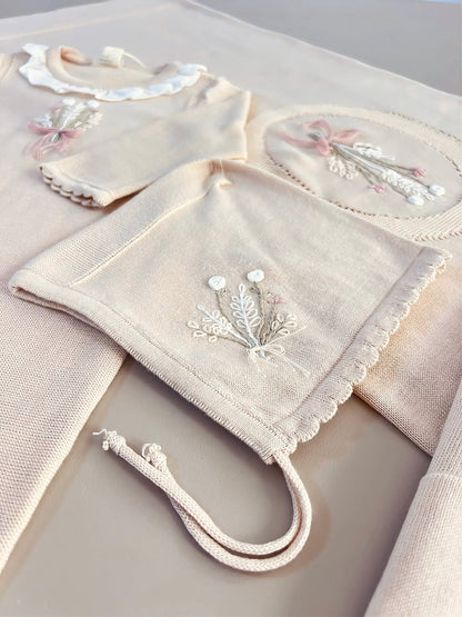 EAC Organic cotton Beige Flower embroidered Hospital Set 3 Pcs