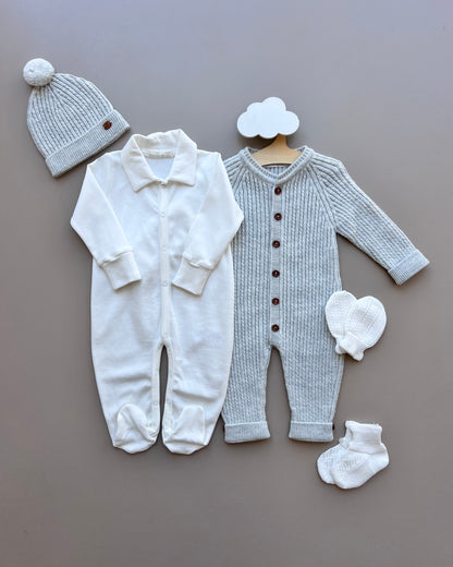 Merino Wool Brown Buttons Hospital Set 5 Pcs