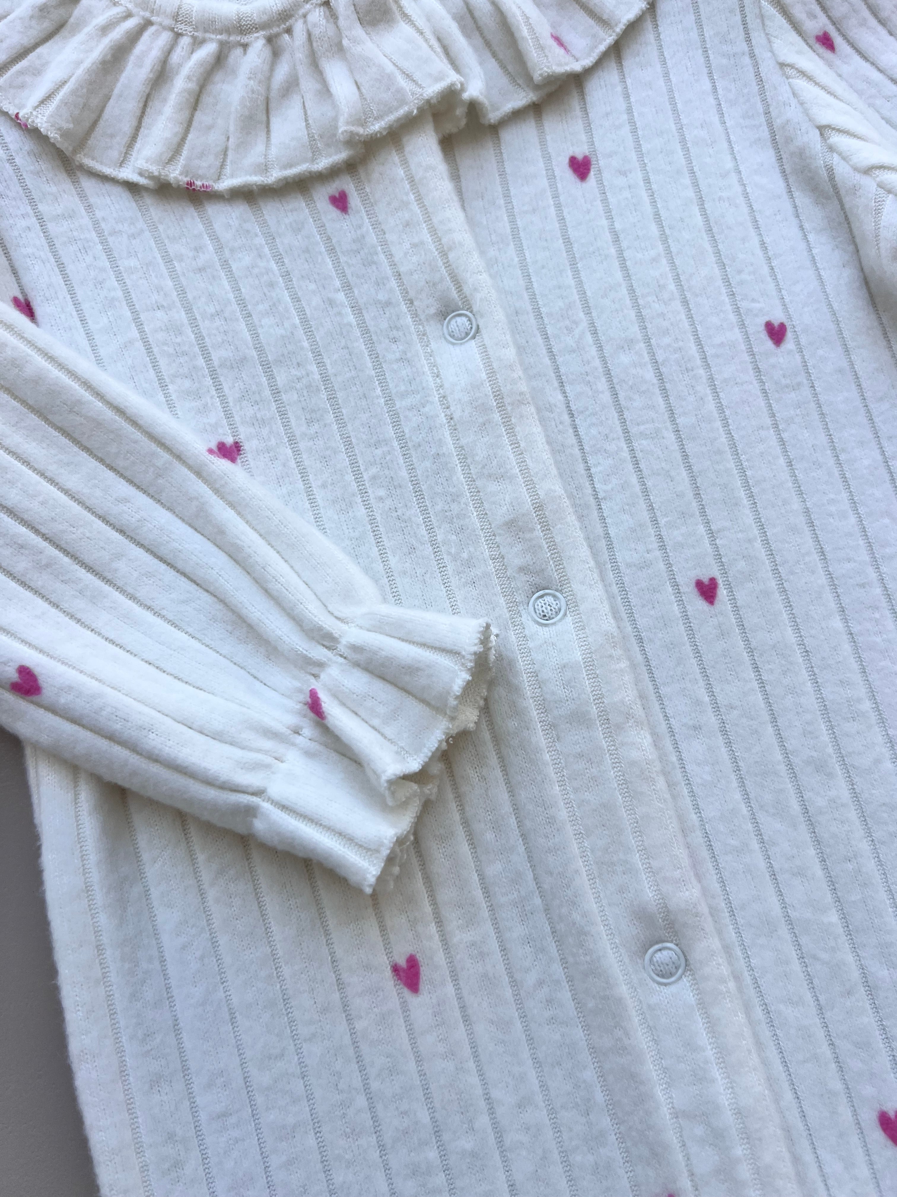 Off White Soft Velvet Heart Ruffles Overall