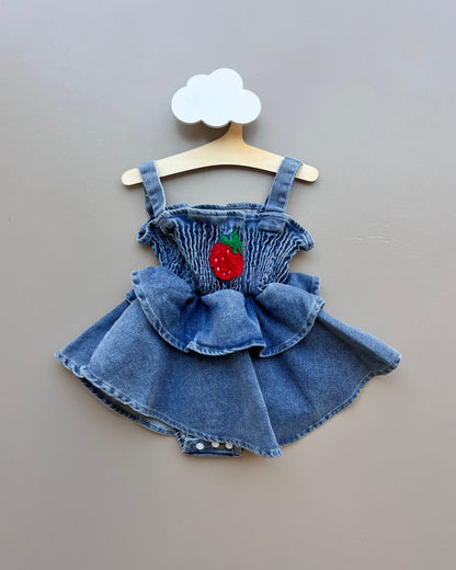 Jeans Strawberry Romper Dress