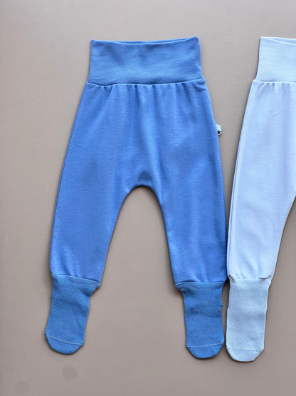 Blue & White GOTS™ Certified Organic Cotton Panda Footed Pants 3 Pcs Set