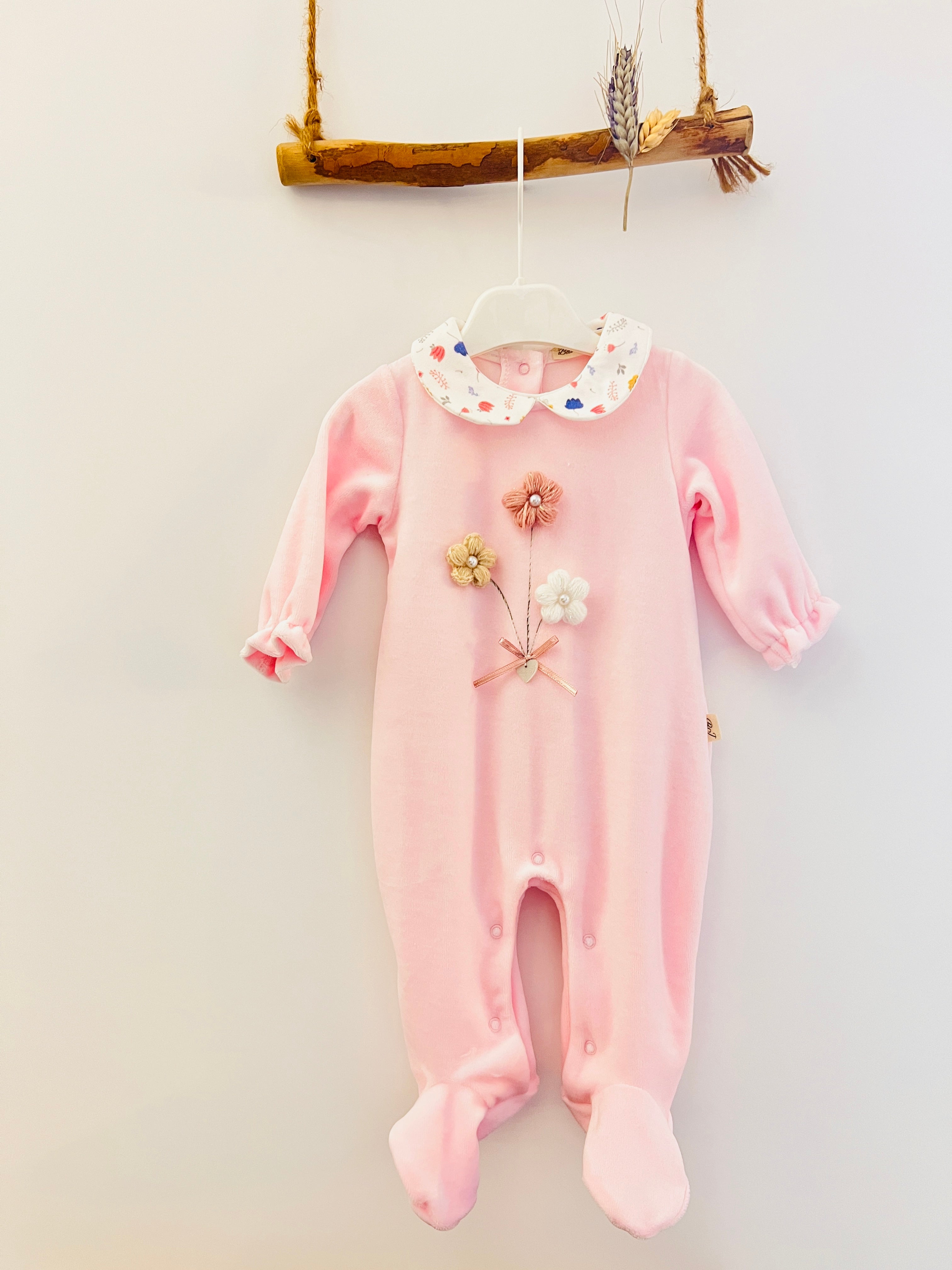 Flower Velvet Footed Overall