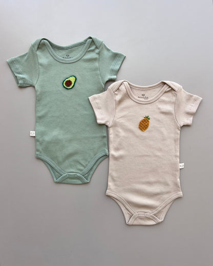 Green/beige/white Avocado Pack 3p Short Sleeves Bodies