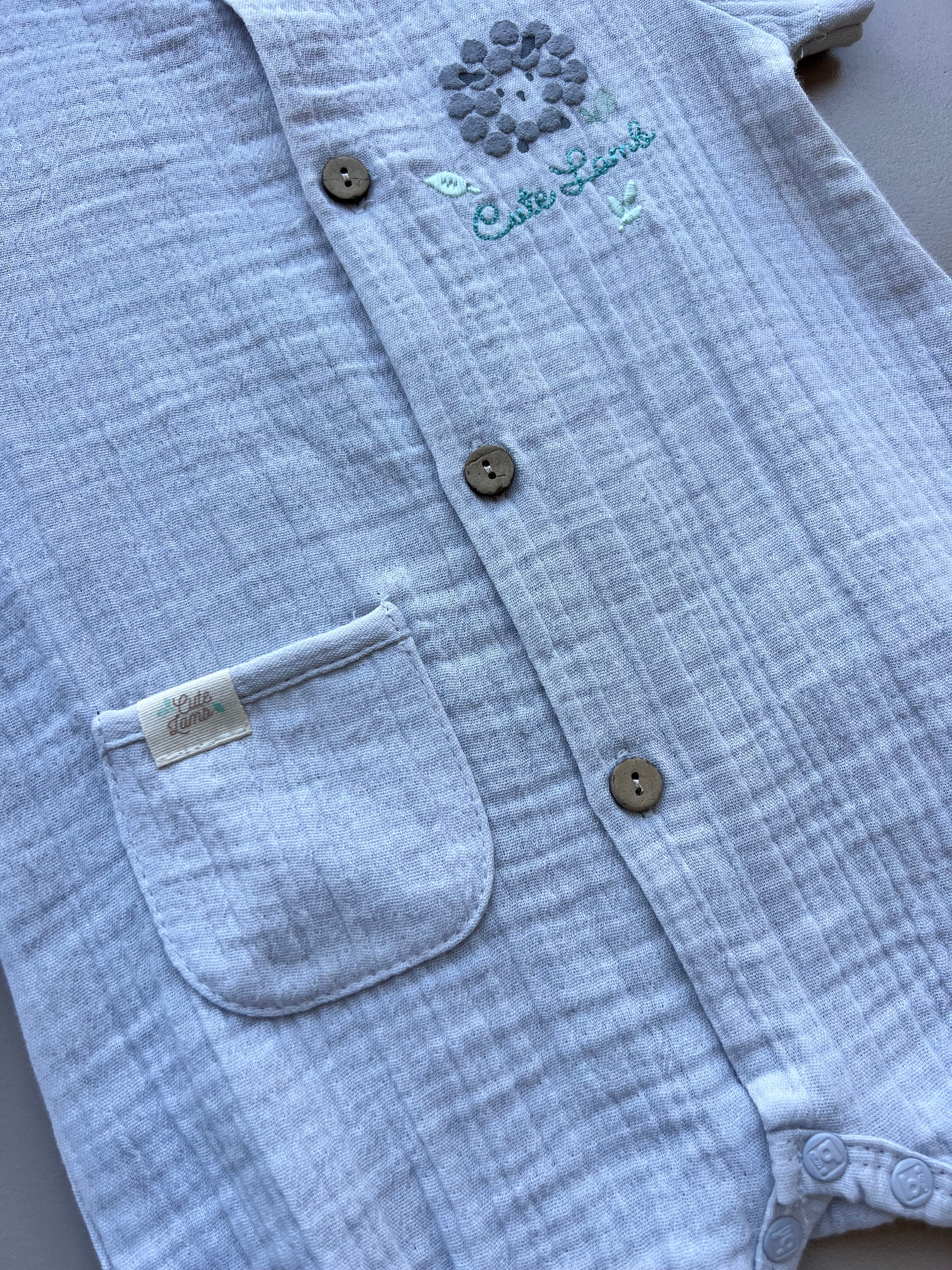Grey Muslin Romper Cutie Lamb