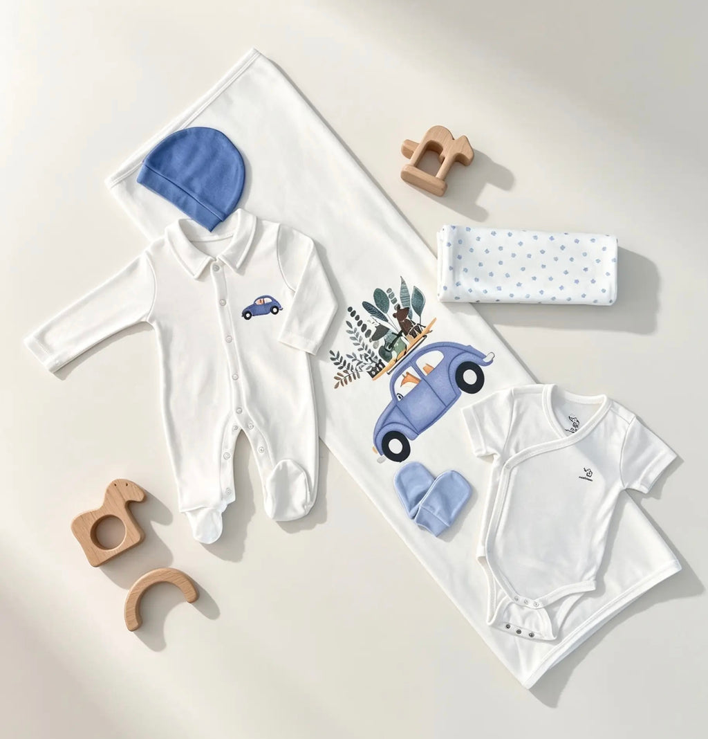 Nœud Blanc™ Organic Cotton Polo Car Footed Overall