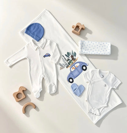 Nœud Blanc™ Organic Cotton Polo Car Footed Overall