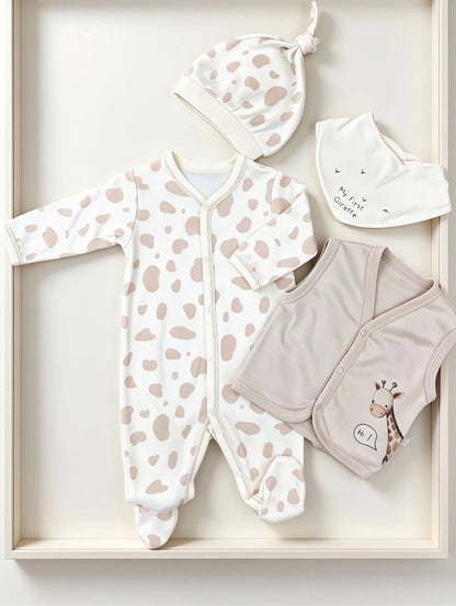 Giraffe GOTS™ Certified Organic Cotton Footed Overall 4 Pcs Set
