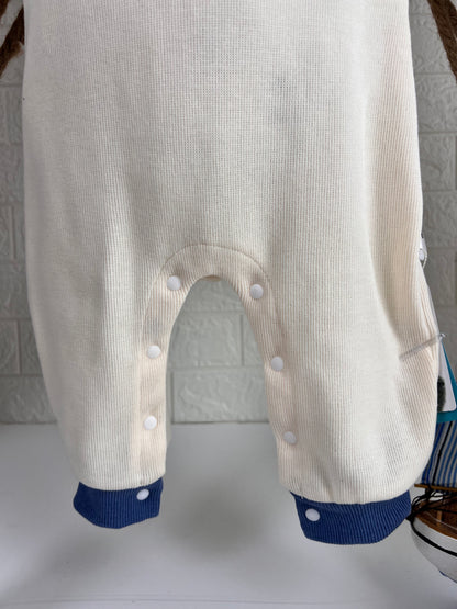 Beige & Blue Collar Overall