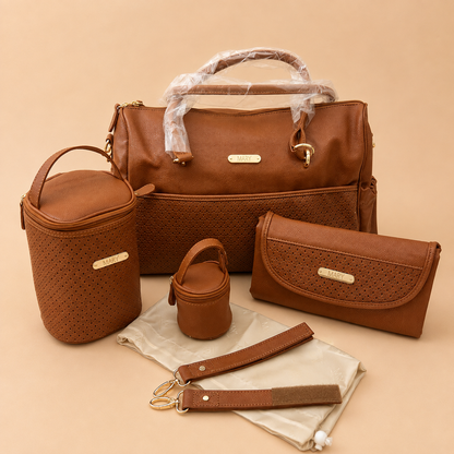 Camel Jumbo Leather Diaper Bag set of 4 Pieces