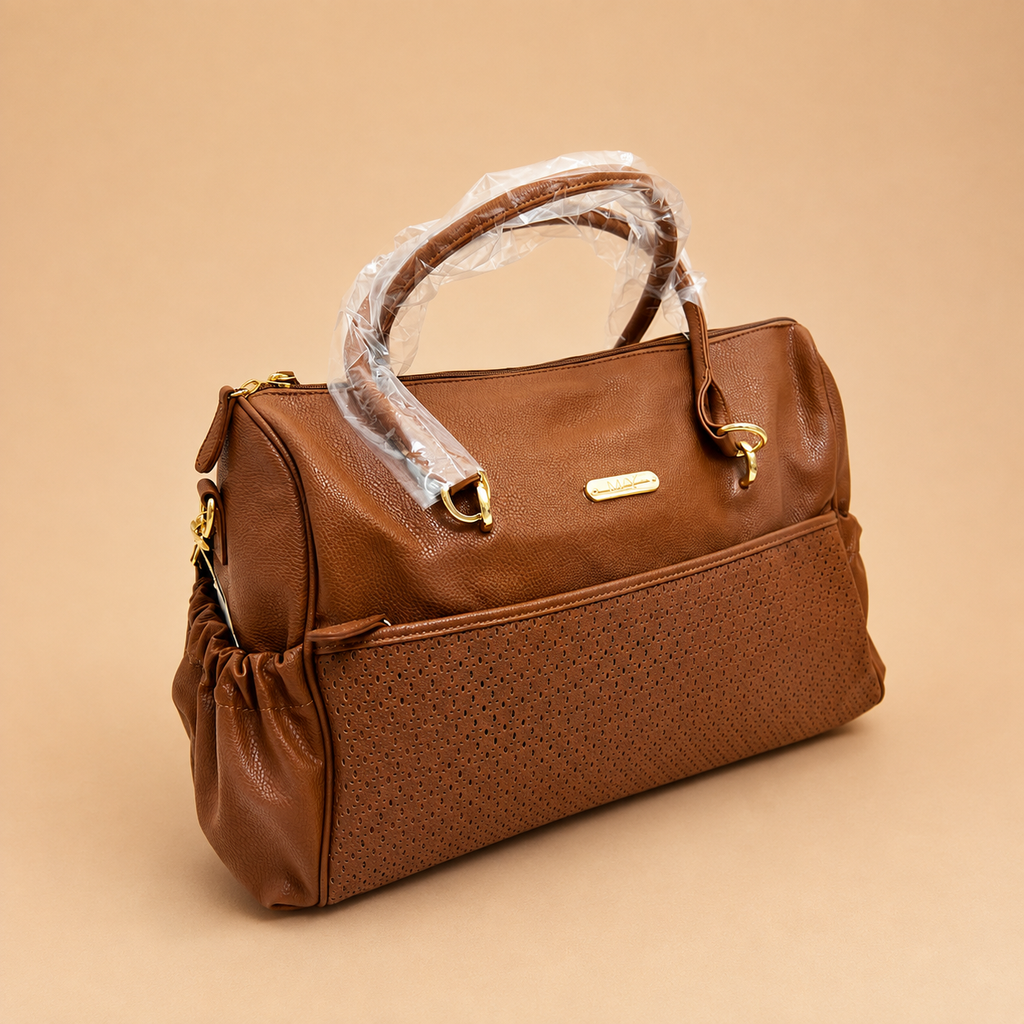 Camel Jumbo Leather Diaper Bag set of 4 Pieces