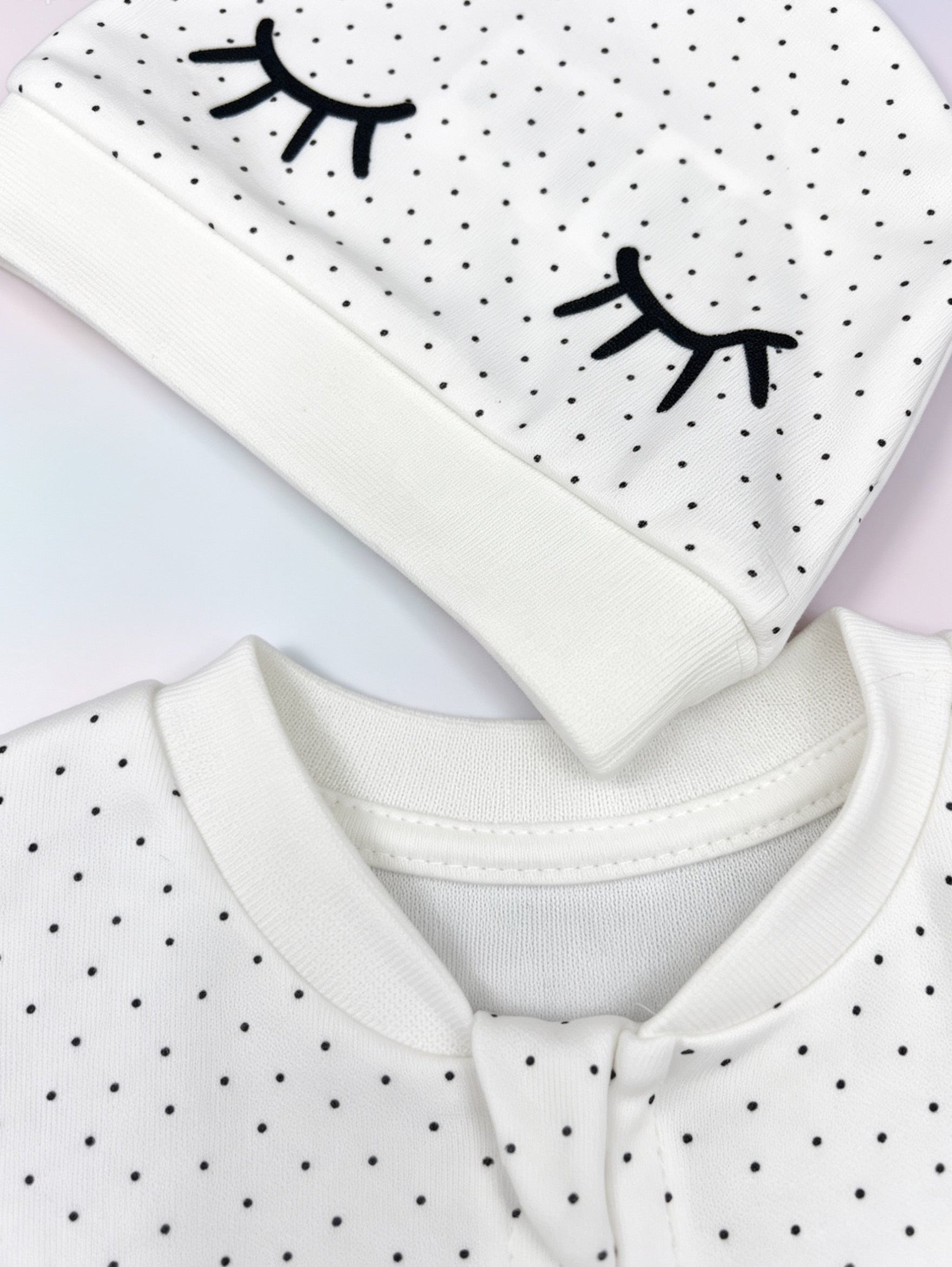 White Dotted GOTS™ Certified Organic Cotton Footed Overall 2 Pcs Set