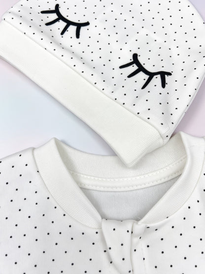 White Dotted GOTS™ Certified Organic Cotton Footed Overall 2 Pcs Set