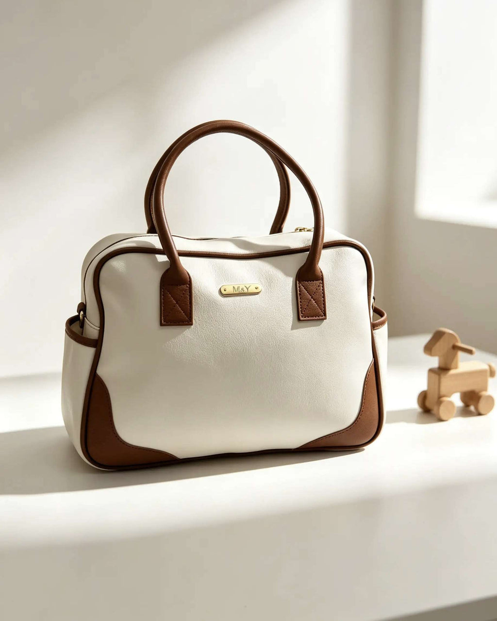 Zebra Beige Jumbo Leather Diaper Bag