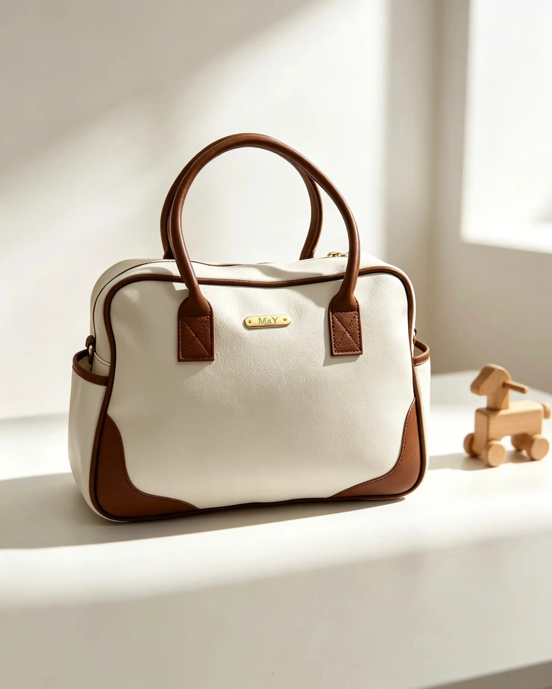 Zebra Beige Jumbo Leather Diaper Bag