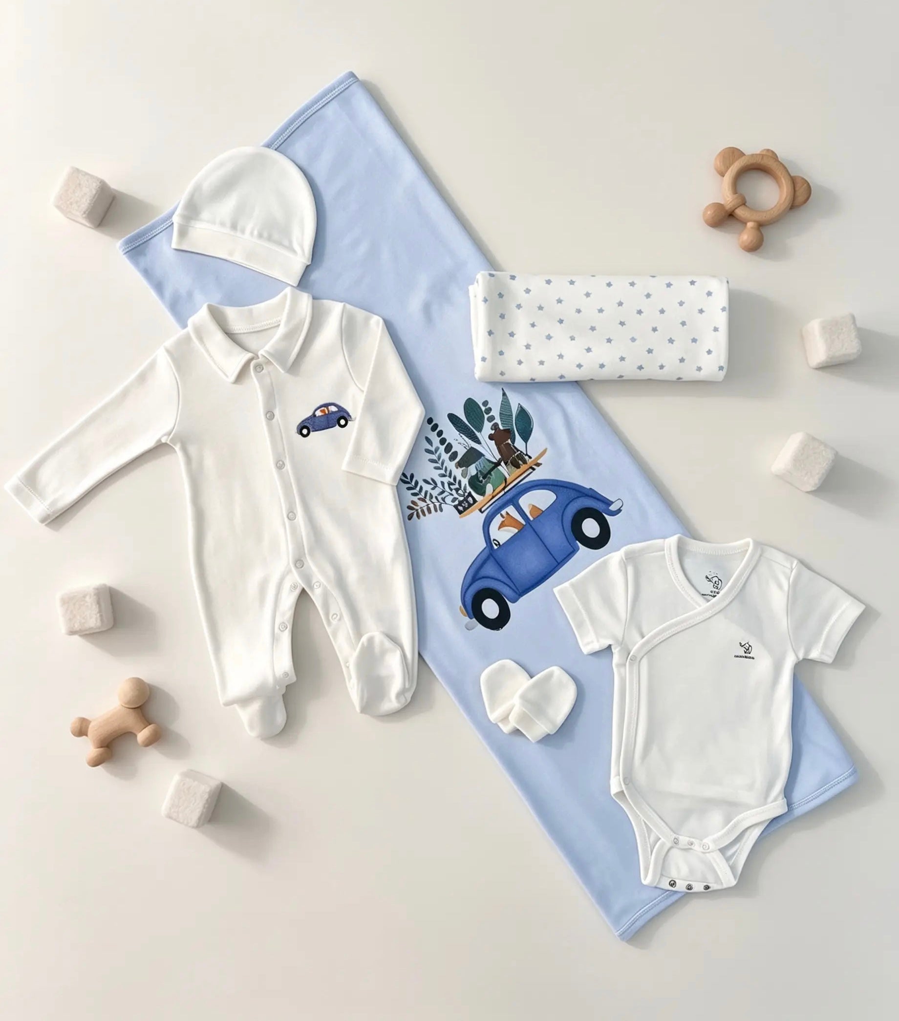 Nœud Blanc™ Organic Cotton Polo Car Footed Overall