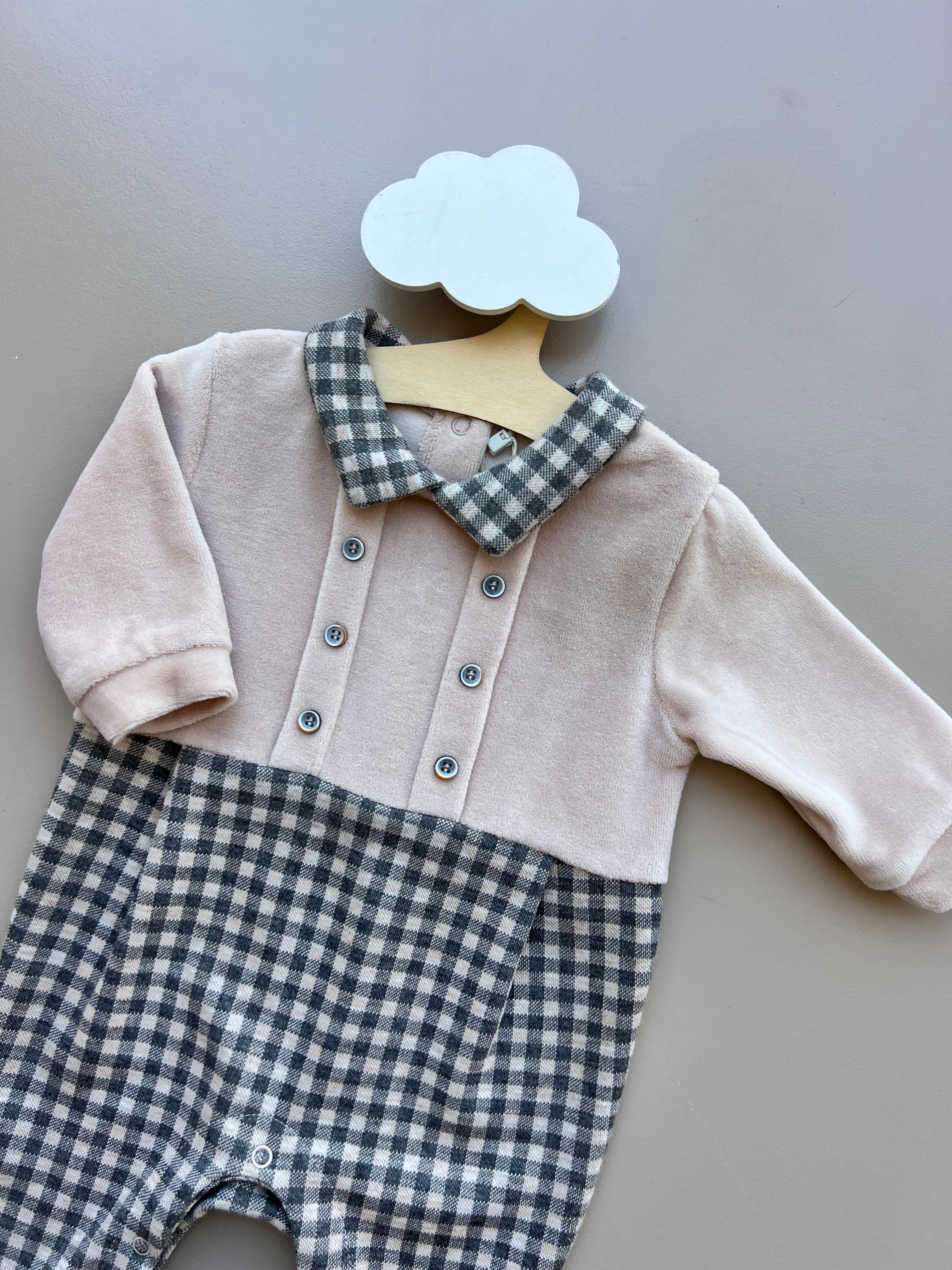 Beige Velvet and Cloth Polo Overall